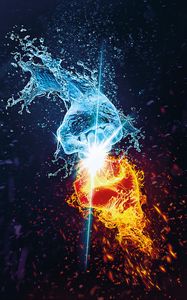 Preview wallpaper flame, water, hands, opposition, battle, sparks, splashes, art