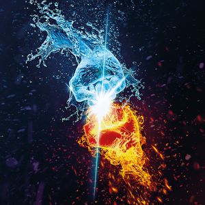 Preview wallpaper flame, water, hands, opposition, battle, sparks, splashes, art