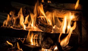 Preview wallpaper flame, wood, fireplace, fire, embers