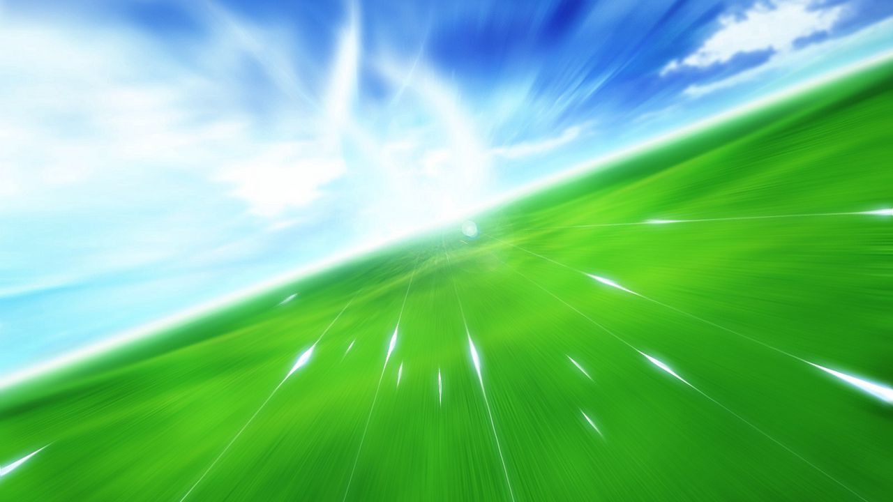 Wallpaper flight, movement, green, blue, grass, sky