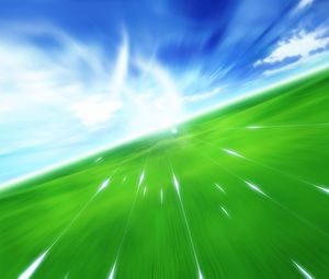 Preview wallpaper flight, movement, green, blue, grass, sky