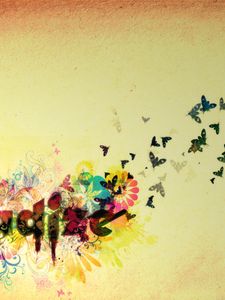 Preview wallpaper flight, sky, butterflies, birds, bright
