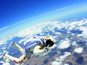 Preview wallpaper flight, sky, space, suit