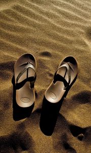 Preview wallpaper flip flops, sand, beach, shade, summer