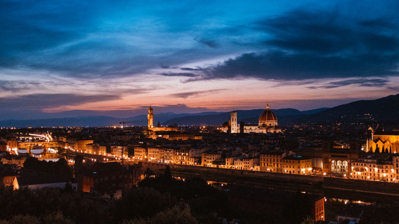 Wallpaper florence, italy, night city, top view
