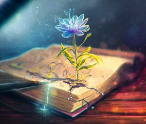 Preview wallpaper flower, abstract, book, pen