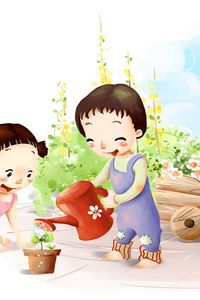 Preview wallpaper flower, children, watering