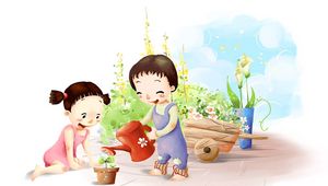 Preview wallpaper flower, children, watering