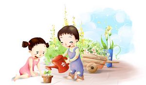 Preview wallpaper flower, children, watering