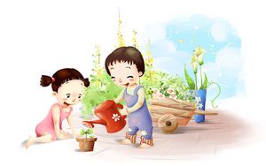 Preview wallpaper flower, children, watering