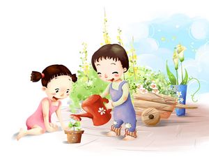 Preview wallpaper flower, children, watering