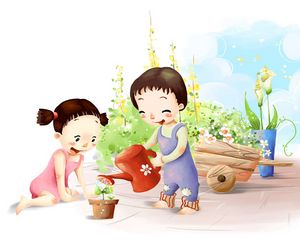 Preview wallpaper flower, children, watering