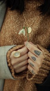 Preview wallpaper flower, hands, rings, tattoo