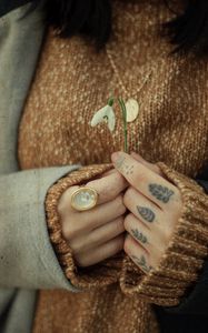 Preview wallpaper flower, hands, rings, tattoo