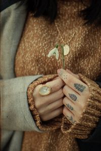 Preview wallpaper flower, hands, rings, tattoo