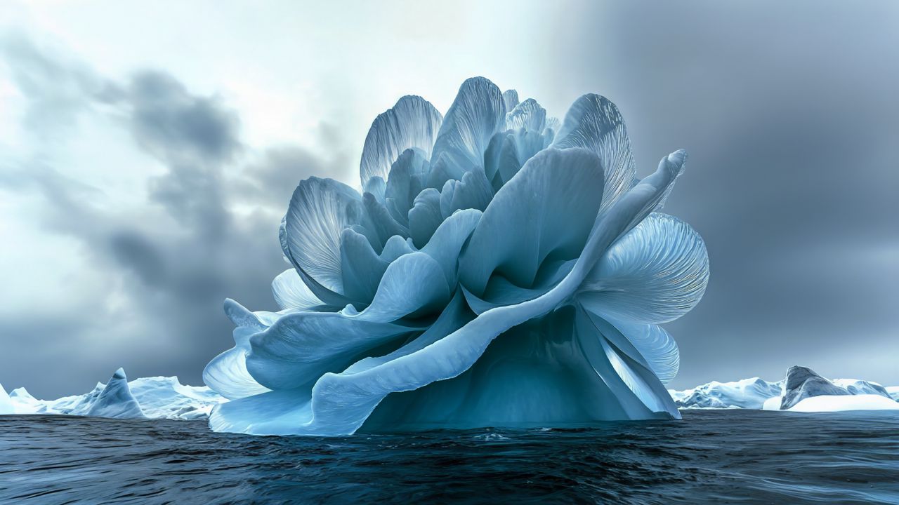 Wallpaper flower, iceberg, sea, blue