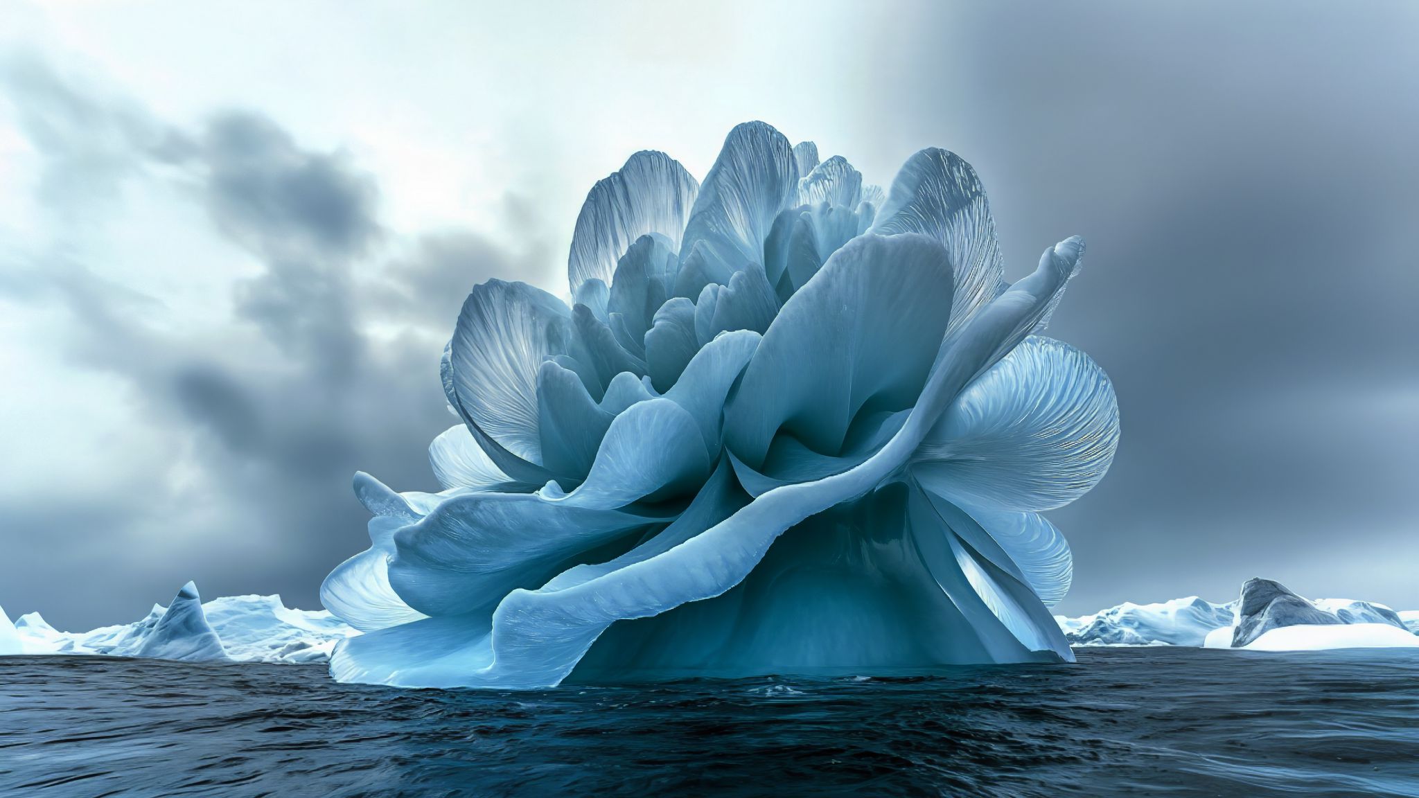 2048x1152 Wallpaper flower, iceberg, sea, blue