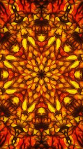Preview wallpaper flower, kaleidoscope, shapes, abstraction, red, yellow