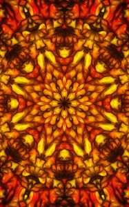 Preview wallpaper flower, kaleidoscope, shapes, abstraction, red, yellow