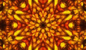 Preview wallpaper flower, kaleidoscope, shapes, abstraction, red, yellow