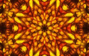 Preview wallpaper flower, kaleidoscope, shapes, abstraction, red, yellow