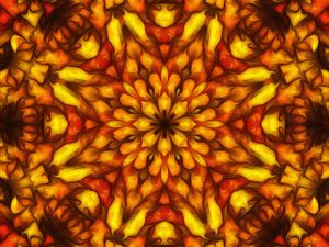 Preview wallpaper flower, kaleidoscope, shapes, abstraction, red, yellow