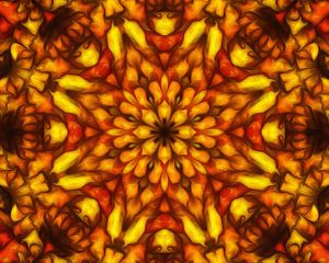 Preview wallpaper flower, kaleidoscope, shapes, abstraction, red, yellow