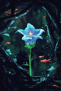 Preview wallpaper flower, petals, fish, under water, art