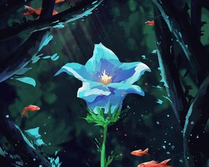 Preview wallpaper flower, petals, fish, under water, art