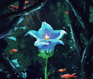 Preview wallpaper flower, petals, fish, under water, art