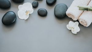 Preview wallpaper flower, petals, towels, stone, aesthetics
