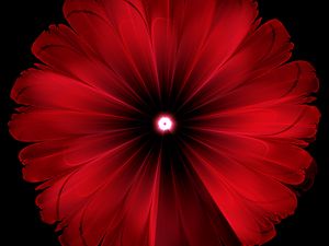 Preview wallpaper flower, red, glow, fractal, digital, abstraction