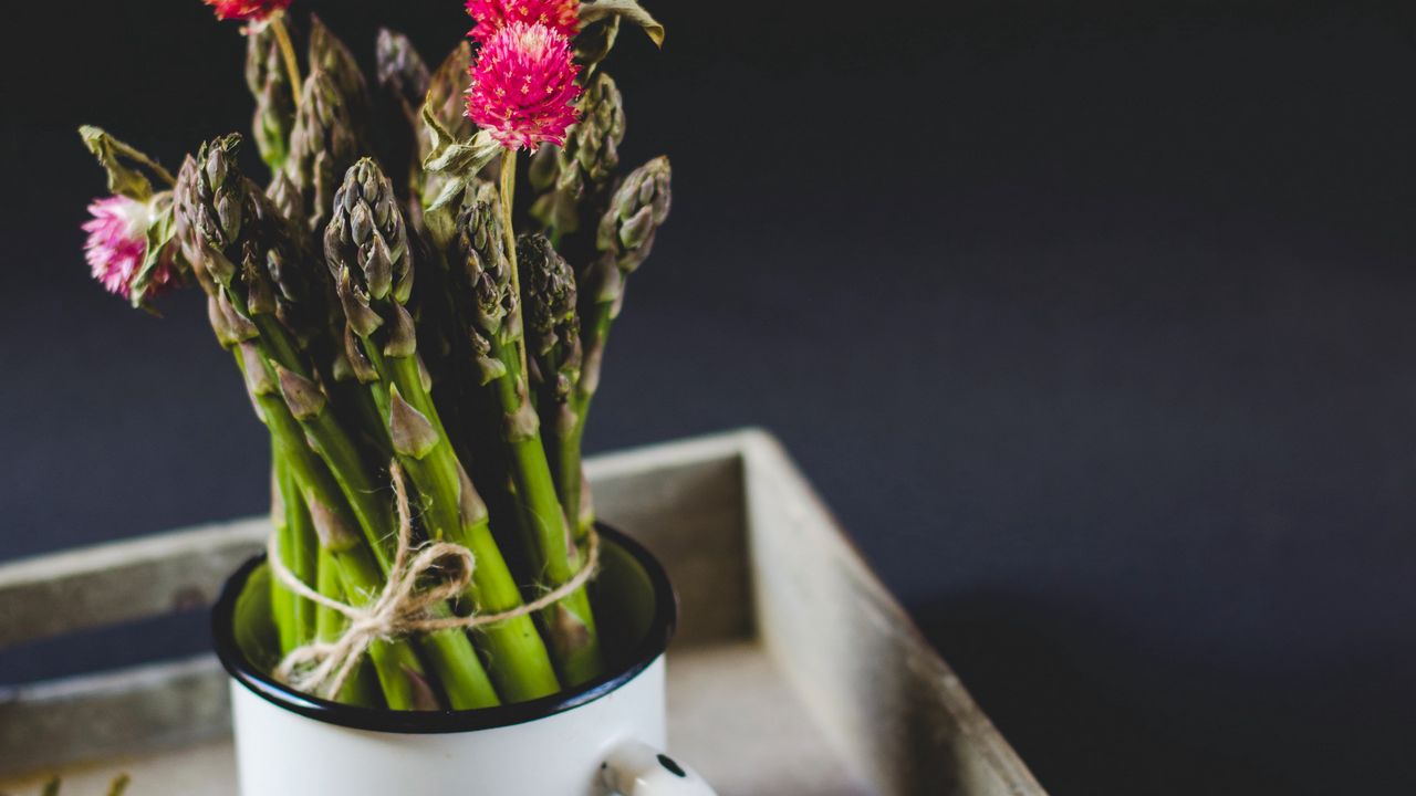 Wallpaper flowers, asparagus, mug, bouquet, plants