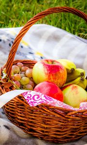 Preview wallpaper flowers, basket, apples, bunch