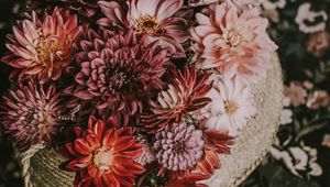 Preview wallpaper flowers, basket, bouquet, composition, autumn