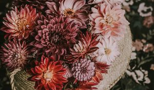 Preview wallpaper flowers, basket, bouquet, composition, autumn