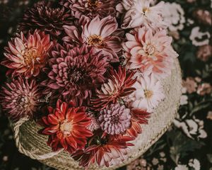 Preview wallpaper flowers, basket, bouquet, composition, autumn