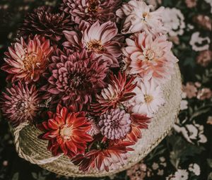 Preview wallpaper flowers, basket, bouquet, composition, autumn