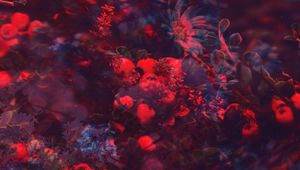 Preview wallpaper flowers, berries, branches, blur, collage