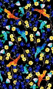 Preview wallpaper flowers, birds, fish, pattern, art