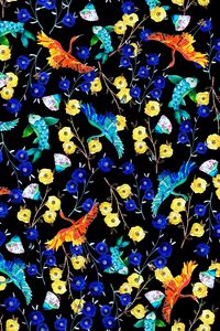 Preview wallpaper flowers, birds, fish, pattern, art