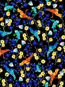 Preview wallpaper flowers, birds, fish, pattern, art