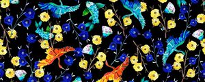 Preview wallpaper flowers, birds, fish, pattern, art