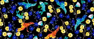 Preview wallpaper flowers, birds, fish, pattern, art