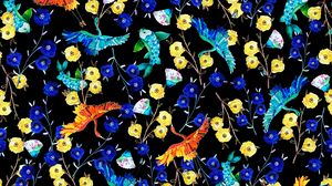 Preview wallpaper flowers, birds, fish, pattern, art