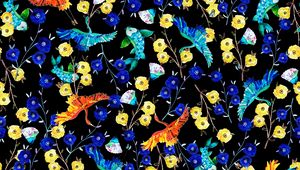 Preview wallpaper flowers, birds, fish, pattern, art