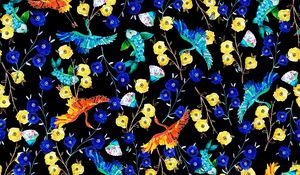 Preview wallpaper flowers, birds, fish, pattern, art