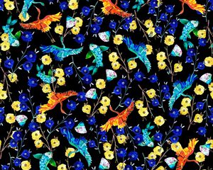 Preview wallpaper flowers, birds, fish, pattern, art
