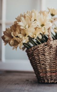 Preview wallpaper flowers, bouquet, basket, yellow