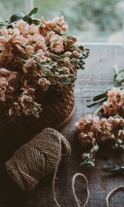 Preview wallpaper flowers, bouquet, basket, threads